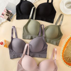 4-delige set naadloze push-up bh's voor dames - kleur (zwart/wit/beige) met stalen ring, comfortabel materiaal voor dagelijkse dracht, geen ondersteuning, gevoerde ondersteuning