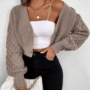 kabelgebreid vest, casual vest met lange mouwen en knopen aan de voorkant voor lente en herfst, dameskleding