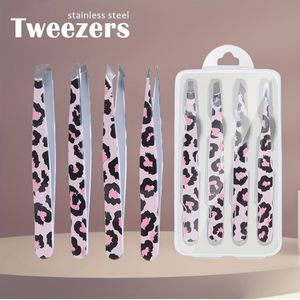 Europese en Amerikaanse Wilde Luipaardprint Wenkbrauwpincetset, 4 stuks - Make-up Sticker Nepwimpertool