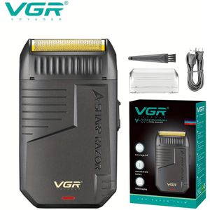 VGR V-375 USB Oplaadbare Professionele Elektrische Scheerapparaat voor Mannen - Zwart Minimalistisch Draadloos Foliescheermes, Bakkebaardtrimmer & Baardtrimmer, Het Ultieme Cadeau voor Mannen