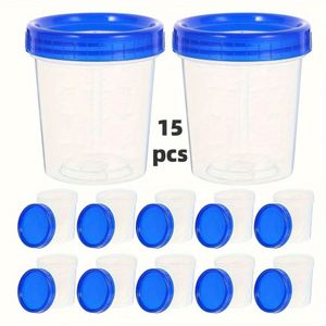 20 herbruikbare plastic bekers met Egyptische blauwe deksels - met schaalverdeling, voor laboratoriummetingen, pillen en vloeistoffen, duurzaam, morsbestendig ontwerp, nauwkeurige afmeting