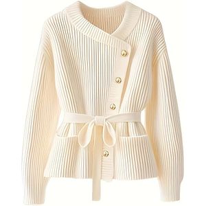 2025 Nieuwe Herfst/Winter Dames Abrikoos Cardigan, Hoogwaardige Licht Volwassen Elegante Trui Top
