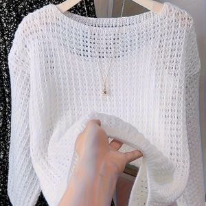 Elegante Uitgeholde Zonbeschermende Cover-Up | en Zachte Top met Ronde Hals voor Lente/Herfst