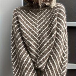 en Wit Gestreepte Hoge Nek Trui voor Vrouwen Losse Visgraat NNDX25