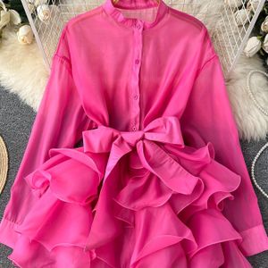 Elegante damesblouse - Zachtroze shirt met zoom & strik, niet-doorschijnende stof voor dagelijkse & formele outfits - Lente/herfst blouse voor dames, damesblouses