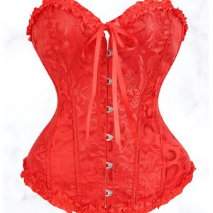Europees en Amerikaans -Border Supply Court Corset Tailleverkleiner Floral Vintage Top, Body Shaper | Rode Jacquard Detail Kleding met Intricate Design & BH Bandjes