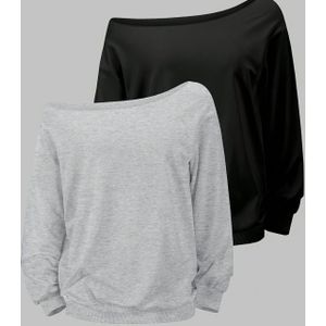 2-Pack Vrouwelijke Casual Off-Shoulder Lange Mouw Tops, 100% Polyester , Kleur, Ruwe , Conventionele Pasvorm, Weekendkleding voor Lente/Zomer/Herfst
