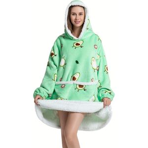 Gezellige Fleece Draagbare Deken Hoodie met Pinguïn & Sneeuwvlokprint - Zacht Zachte Warme Unisex Trui voor Vrouwen & Mannen, Zak, Machinewasbaar, Gemengde Kleuren, Wintersweater