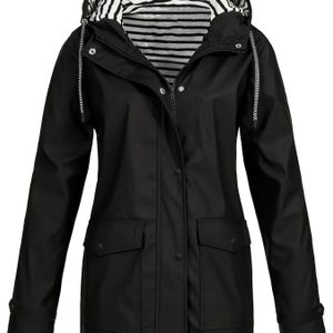 Rits Hoodie Windjack, Casual Lange Mouw Klepzakken Gestreepte Jas Voor Herfst & Winter, Dameskleding