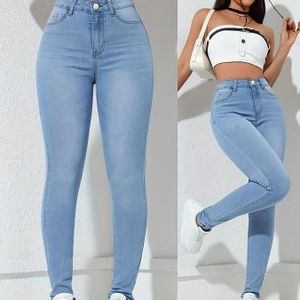 Plus Size Hoge Taille Skinny Jeans voor Vrouwen - Casual Geknipte Denim Broeken met Knoopsluiting, Rekbare Stof, Kleur, Perfect voor Casual Kleding, Hoge Taille Jeans