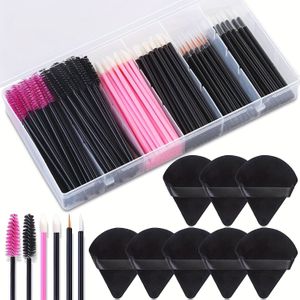 Set van 228 make-upkwasten met opbergdoos - 100 stuks mascara borstels voor wimpers & 100 stuks lippenborstels & 20 stuks lippenstiftkwasten & 8 stuks poederdons - cadeauset voor Moederdag