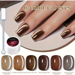 Kattenoog Nagellakset Met Magnetische Effect - 6 Kleuren 5ml Reflecterende Kattenoog Magnetische UV-LED Gel, Dames Nagelart Gereedschap, Mode Holografisch Nageldesign