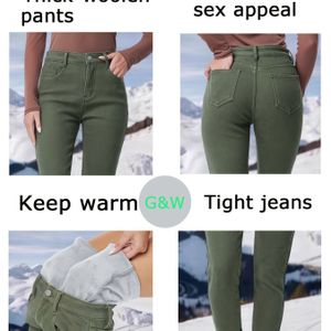 Dames Thermische Winter Jeans - Skinny-Fit Rekbare Rechte Pijp Jeggings met Dikke Fleece Textuur,