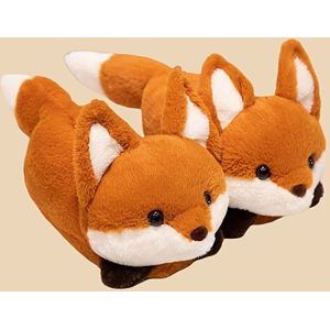 Vrouwen Cartoon Vos Wasbeer Panda Pluche Instappers - Unisex Binnenschoenen met Zachte Fuzzy Stof, Warme Volledige Bedekking Ontwerp voor Herfst Winter, Pluizige Slippers, Comfortabele Schoenmode