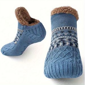 1 Paar (2 Stuks) Heren & Unisex Warme Pluizige Slippers - Winter Thermische Sokken met Antislip , Grijs/Blauw, Handwas/Droogreinigen - Gezellige/Buitenschoenen