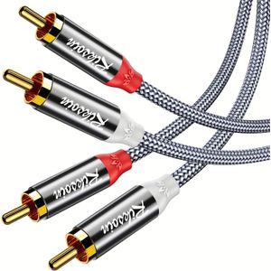 2rca To 2rca Cable, With Gold-plated Connectors, Dual Shielding, Noise Resistant Nylon Braided 2rca Cable, Suitable For Musical Instruments, Home Theaters, High-definition Tvs, Stereo Systems