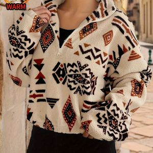 Vrouwen's Gezellige Fleece Trui met Rits en Opstaande Kraag - Lange Mouwen, Voorvak, Casual Herfst/Winter Kleding, Levendig Sweatshirt | Textuur