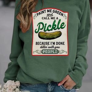 Pullover-sweatshirt Met Augurk- En Letterprint, Casual Sweatshirt Met Lange Mouwen En Ronde Hals Voor Herfst En Winter, Dameskleding
