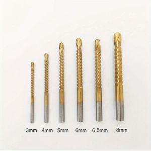 6pcs Wood Drills High Speed Hss Steel Saw Of Hand Tools Multi Function Wood Punching Woodworking Set Drill Bit Set Metal Titanium 3/4/5/6/6.5/8mm
