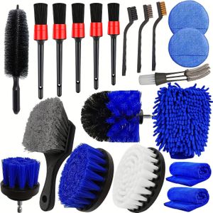20pcs Complete Car Wheel & Tire Detailing Kit - Easy-clean Brushes, Mitt, Plush Towels & Wax Pads For Shine - Professional Auto Detailing For Rims