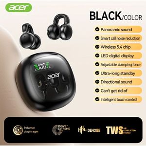 Acer OHR537 Draadloze Hoofdtelefoon met HIFI Geluidskwaliteit, Echt Draadloos, Omnidirectioneel Stereo, Lage Latentie, Automatische Verbinding, Batterijcapaciteit, Ultra-Lange Batterijduur