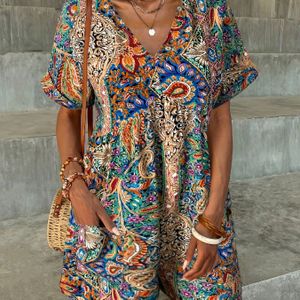 Vrouwen Oceaanbries Jurk · Tropische Print Bohemian Outfit · Paisley Vakantie Jumpsuit