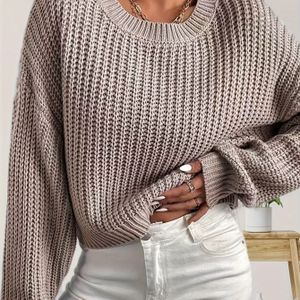 Dames Casual Polyester Pullover Sweater - 100% Polyester gebreide stof, kleur, ronde hals, losse pasvorm lange mouw voor lente/herfst
