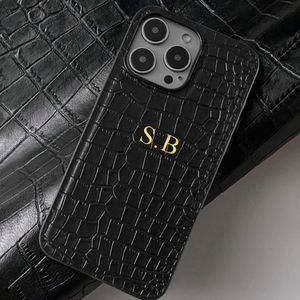 Personalized Crocodile Pattern Phone Case For Iphone 16 15 14 11 Pro Max Customized Name Initials Letters Engraved 3d Golden Hot Stamping Luxury Leather Case