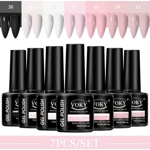 7-delige Voky Gel Nagellak Set, geurloos wegweekbaar gel nagel lak, 7ml per flesje, ervoor geschikt voor handen en voeten | Essentiële benodigdhedenset thuis of in de salon