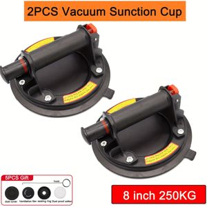 Industriële vacuümzuignap met handpomp - 8 inch, 550 lbs laadvermogen dubbele set, zware handpomp glasheffer met antisliphandgreep voor het verplaatsen van materialen, verpakking van 2