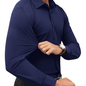 Herenslim Fit Lange Mouwen Overhemd - Beige, Stretch Microvezel met Knoopsluiting Kraag, Ideaal voor Zakelijke & Casual Activiteiten