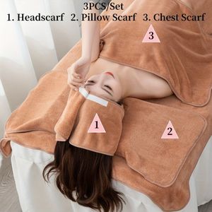 3- Schoonheidssalon Gezichtsmassage Handdoekenset met Hoofddoek, Kussen en Gespecialiseerde Lichtbeige Verzorgingshanddoeken voor Alle Lichtbeige Typen, Uniseks Volwassen Gebruik