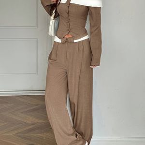 Vrouwen Lente/Herfst Kleurblok Splicing Design Enkelrijige Lange Mouw Top & Wijde Broek Tweedelige Set voor Casual Pendelen en Veelzijdig