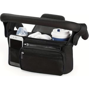 ' Stroller Organizer With Insulated Cup Holder, Detachable Phone Pocket & Shoulder Strap - Lightweight Polyester Travel Bag
