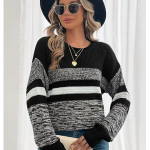 Vrouwen Elegante Gestreepte Trui - Zachte Ronde Hals Pullover met Zwart-Witte Horizontale Strepen, All-Seizoen Veelzijdig voor Thuis, Kantoor & Uitjes