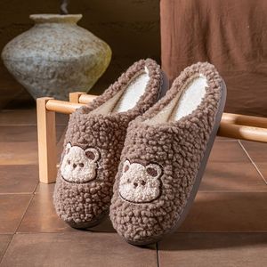 Vrouwen Beer Instap-Slippers - Pluche Winter Binnenschoenen met Schattig Cartoon Ontwerp, Zacht Stoffen Bovenkant & TPR , Meerdere Kleuropties voor Gezellig Thuis Kleding, Beer Sloffen
