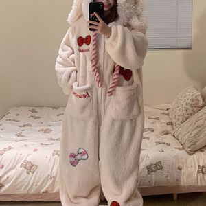 Schattige Strik Hooded Onesie Pyjama, Lange Mouwen Rits-Up Cosplay Slaapkleding met Dikke Fleece voor Warmte en Draagbare Hoodie, Geschikt voor Carnaval Halloween Muziekfestival Kostuumbal