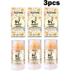 3 stuks ROZINO Lanoline Droge Voetcrème Sticks - Hypoallergene Kokosolie & E Hydraterend Balsem voor Handen, Voeten en - Draagbare Verzorging met Aloë Vera & Theeboom voor Droogte in Licht Beige