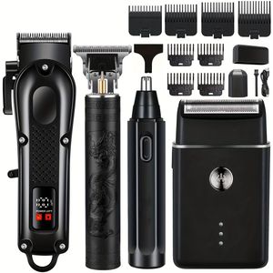 4-delige herenschaarset, USB-oplaadbare haarclipper, elektrische scheerapparaat, fijne trimmer, baardstylingtool, draadloze neustrimmer, lithiumaccu, ideaal kerstcadeau