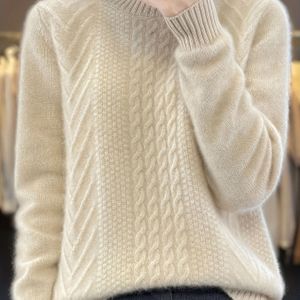 Zware Kabeltrui voor Vrouwen, Losse Pasvorm Dikke Halflange Hals Basislaag Pullover