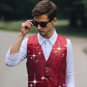 Elegante rode vest met V-hals en sequins voor heren - Perfect voor toneeloptredens, fotoshoots, ontvangsten en meer