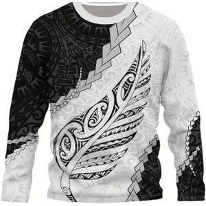 Comfortabele Heren Trui Met Lange Mouwen En Ronde Hals, Met Een Vintage Maori Zilvervaren , Voor De Lente En Herfst