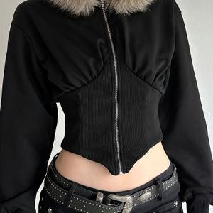 Herfst- en Winter Sweatshirtjas met Nepbontkraag en Capuchon