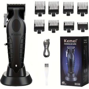 KEMEI 2296 Professionele Haar- en Baardtrimmer voor Mannen & Kappers - Draadloos/Dradeloze USB Oplaada met Ergonomisch Ontwerp, Zwart