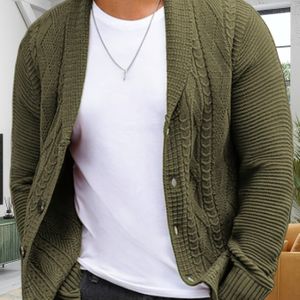 Olijfgroene lange mouw gebreide vest voor heren - Casual vest met knopen en revers voor herfst/winter, zacht en comfortabel, in de wasmachine te , vest, PLUS SIZE