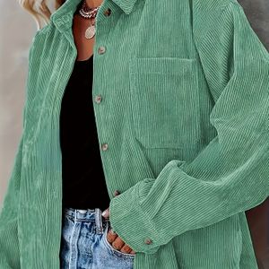Dames Casual Lange Mouwen Corduroy Overhemd met Knopen - Plus Size, Kleur, Relaxed Fit, Wasmachinebestendig, , Elegante Lange Mouwen Blouse
