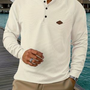 Heren Casual Europese-Amerikaanse Stijl Wafelpatroon Raglan Mouw Lange Mouw Henley Shirt | Ronde Hals, Enkelrijig, Regular Fit, Geschikt voor de Herfstseizoen