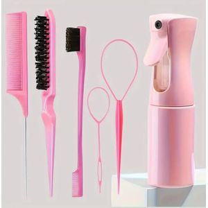 6-delige haarstyling - Haarstyling mistspray, vlechtlus, rattenstaartkam, toupeerborstel, randcontroleborstel voor alle haartypes - Professionele salon haarstyling accessoires kit