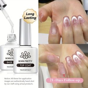 Born Pretty 2-delige 10ml Basisgel Super Topcoat Kit voor Halloween en Kerst, Langdurige Nagelgel Polish Set, Afweekbare Gel Nagelkunst Vernis, Nagelgel Polish Set, Nagelgel