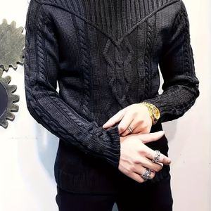 1pc Heren Gebreid Textuur Trui - Polyester 100 Neck Kleur Casual Top met Licht Stretch voor Herfst/Winter - Modieuze Trui voor Training, Weekend, Uitgaan - Volwassen Man Reguliere Pasvorm